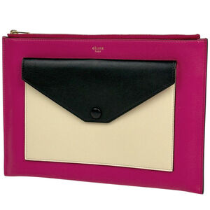 Celine logo clutch bag, pouch, leather, pink, women's